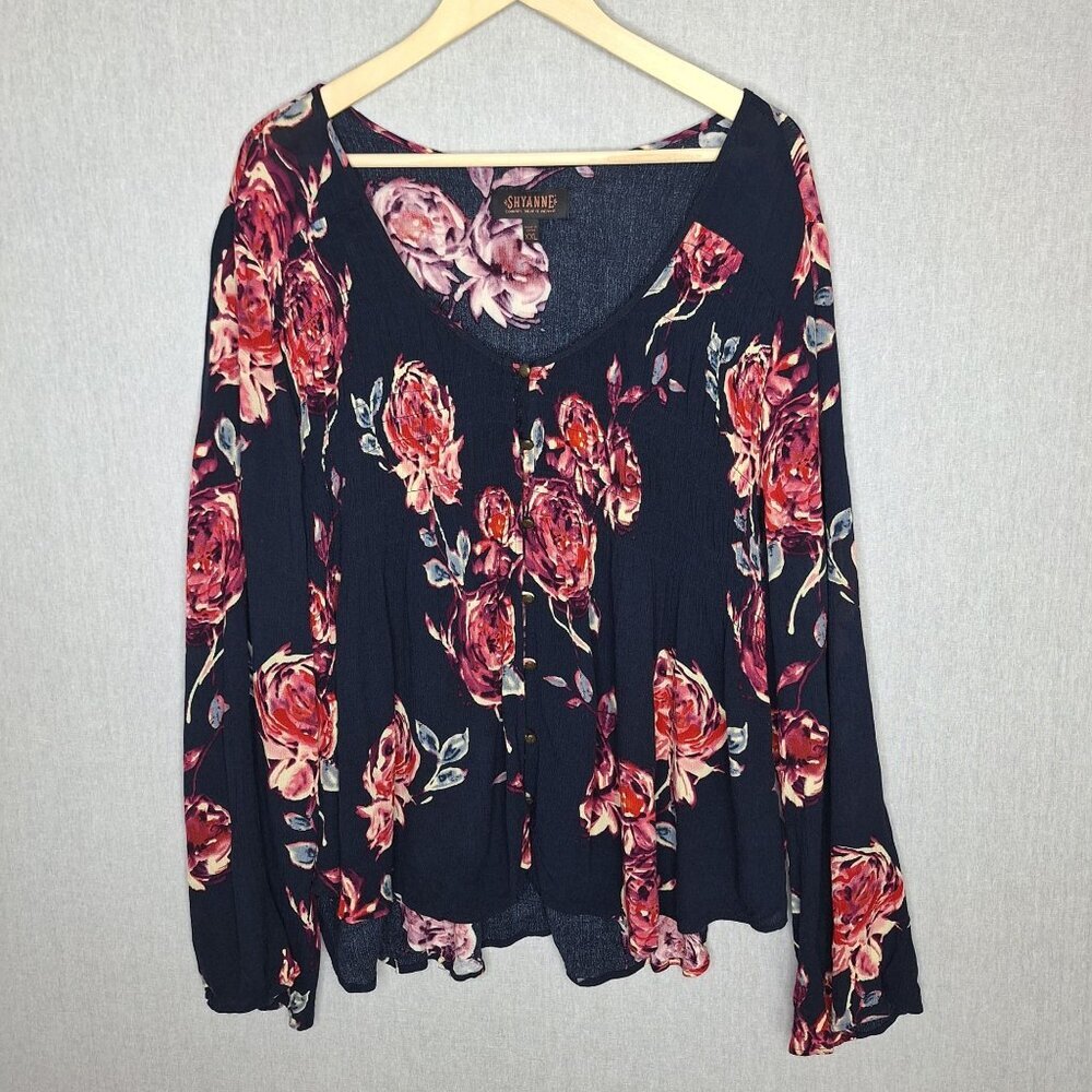 💙 Shyanne Western Wear Soft Flowy Floral Blouse Size 2X Country Cottage Cowgirl